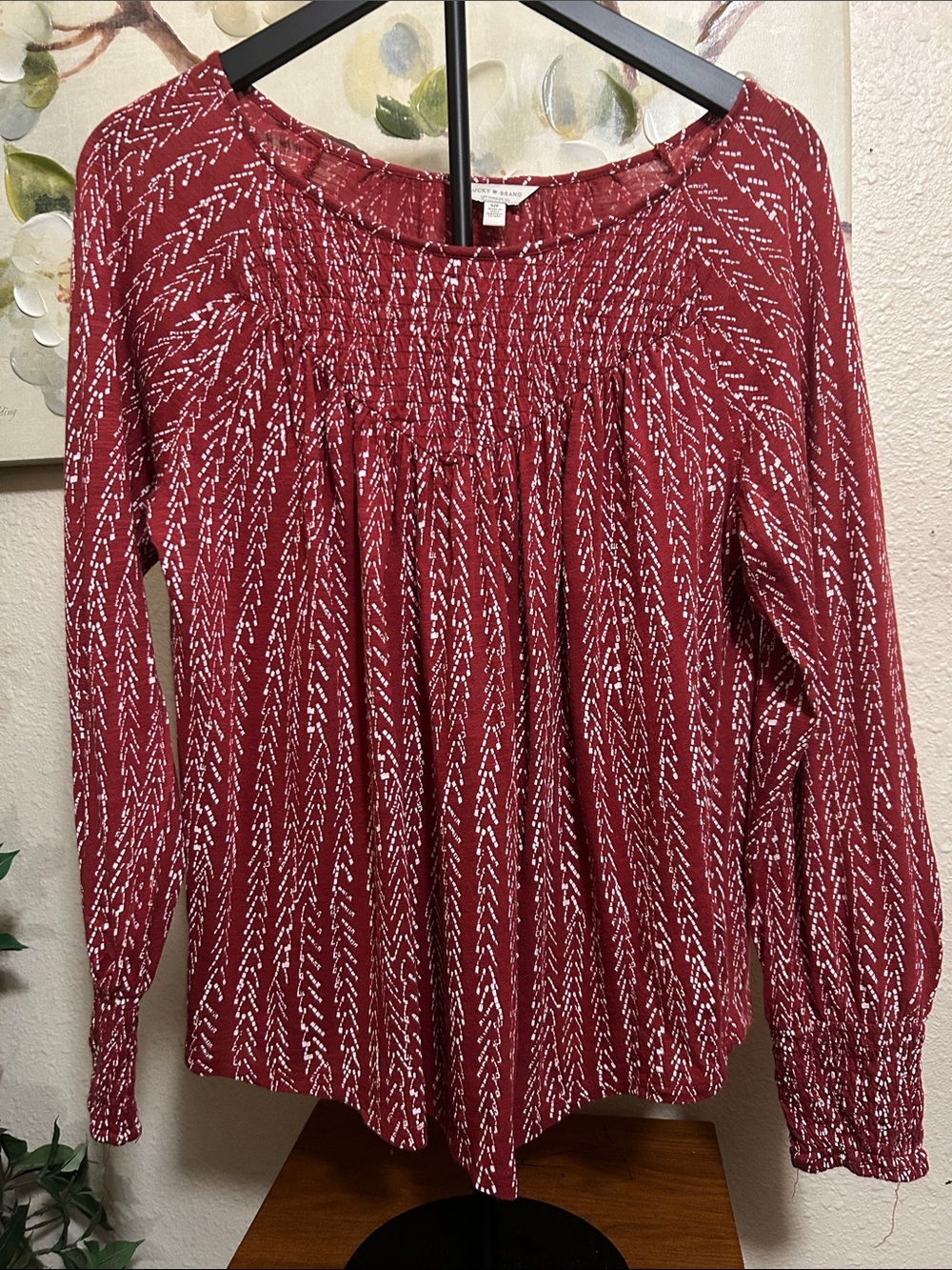 Lucky Brand Brick Red Patterned Peasant Blouse
